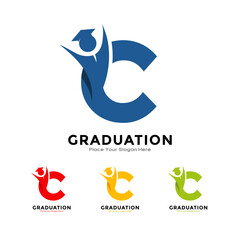 Letter C graduation with cap. Vector logo design. Suitable for business, education, initial name, poster and label