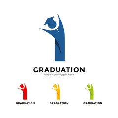 Letter I graduation with cap. Vector logo design. Suitable for business, education, initial name, poster and label