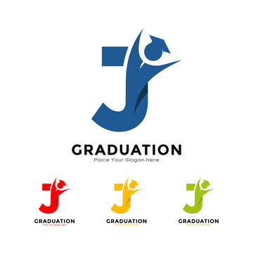 Letter J graduation with cap. Vector logo design. Suitable for business, education, initial name, poster and label