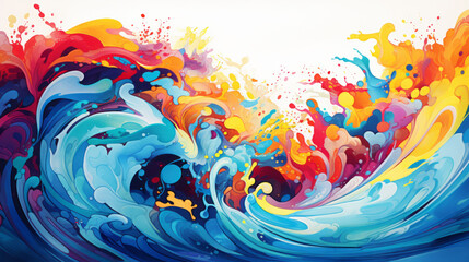 Fototapeta premium A painting of a colorful wave on a white background