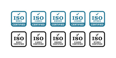ISO certified badge, stamp, logo, vector set, logo vector illustration - obrazy, fototapety, plakaty