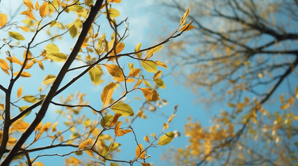 autumn leaves against blue sky