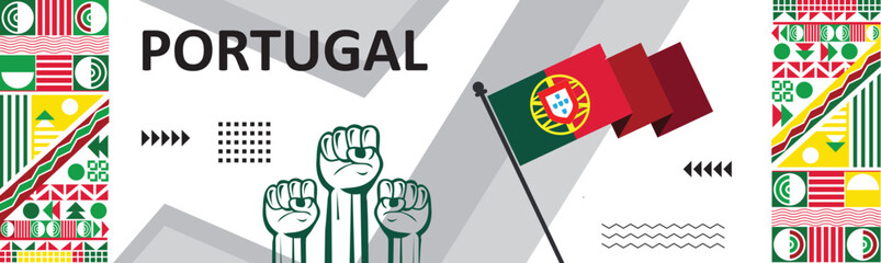  Portugal national day banner with flag colors background, Portuguese people. Sports Games Concept,independence day celebration background images..eps - obrazy, fototapety, plakaty