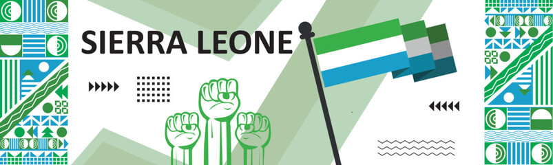 Sierra Leone national day banner design, Creative green white blue design. Sierra Leone flag Africa Vector Illustration,independence day celebration background images..eps - obrazy, fototapety, plakaty