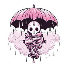 Illustration cute ghost design character holding umbrella AI Generative