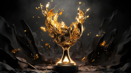 Vibrant and Multifaceted Abstract Composition Evoking Triumph and Victory, a Kaleidoscope of Colors Uniting in Celebration of the Ultimate Champion and the Glorious Trophy of Success - obrazy, fototapety, plakaty