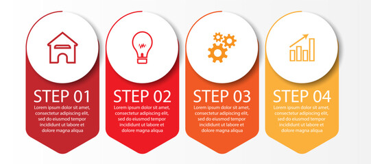 4 step infographic, simple infographic design consisting of four interrelated parts, circle design combined with squares, lines, icons and colors, good for your business presentation