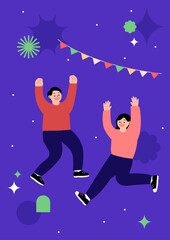 Vector illustration of a man and a woman cheering.