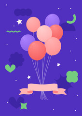 Vector illustration of balloons and a ribbon.