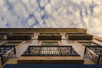 Bottom view of the facade of a building