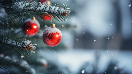 Fototapeta na wymiar Close up of a Christmas tree with ornaments
