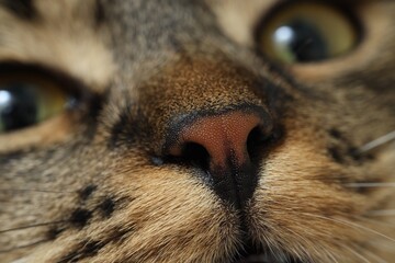 Macro photo of cat with beautiful eyes. Cute pet