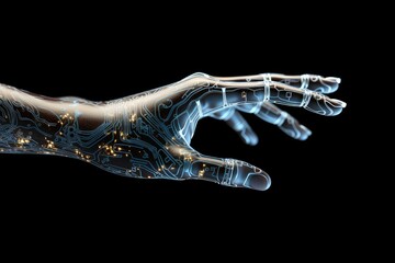 Naklejka premium cyborg human hand with microcircuits. artificial intelligence.