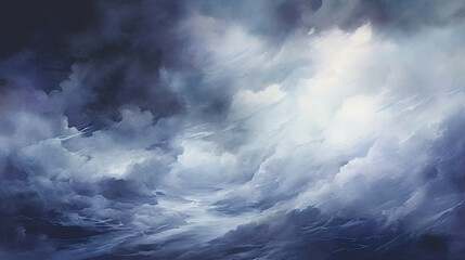 台風で荒れる空のイメージ水彩イラスト - obrazy, fototapety, plakaty