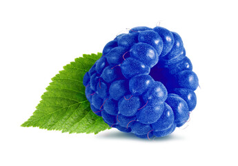 Fresh blue raspberry and green leaf isolated on white © New Africa