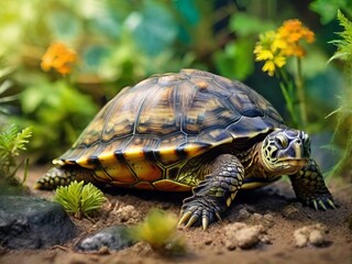 Obraz premium Graceful Serenity: Turtle Fine Art Sitting on Ground. 