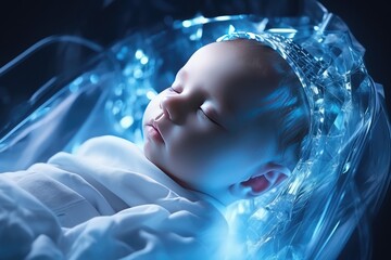 artificially created child baby. cyborg. artificial human cells. Designer baby - obrazy, fototapety, plakaty
