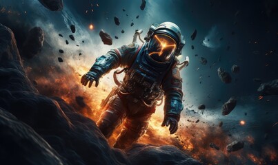 realistic galaxy astronaut floating in space with earth in the background