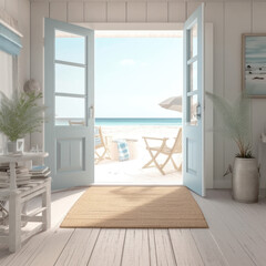 Nautical dutch door opening to a seaside cottage
