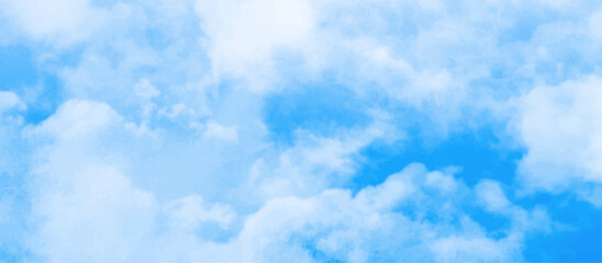 Naklejka na ściany i meble Panorama of blue sky and White cloud nature background .blue sky background with tiny clouds .Soft blue sky fuse with sunset light to look like heaven peaceful.>< 