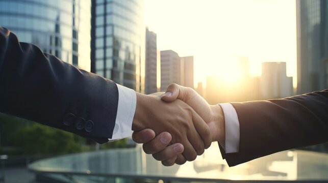 Close up business man shaking hands, finishing up meeting