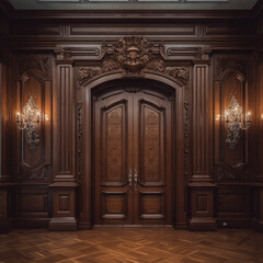 Fototapeta na wymiar Classic panel door in a historic mansion regal vibes 