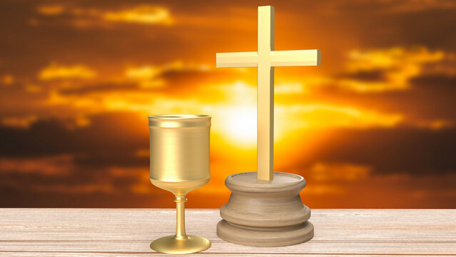 The holy grail and cross for religion concept 3d rendering