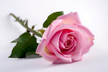A close-up view of a beautiful pink rose isolated on a white background. (Generative AI)