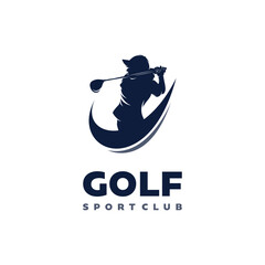 Female golf player silhouette logo design template