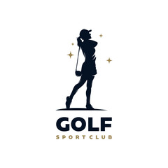 Female golf player silhouette logo design template