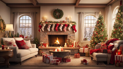 fireplace with christmas decorations