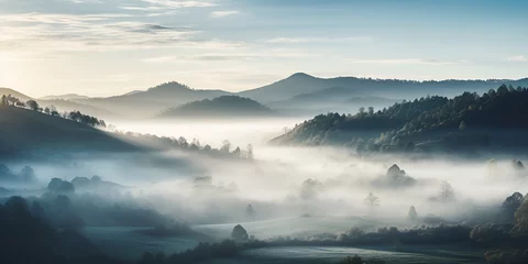 Foto auf Acrylglas Morgen mit Nebel misty morning in the mountains