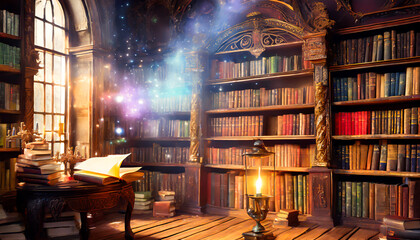 Enchanted Pages: The Library of Magic - obrazy, fototapety, plakaty