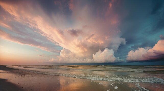 beautiful seascape with dramatic sky and cloud at sunset time