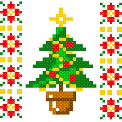 seamless pattern with christmas. tribal pattern. local fabric pattern. pixel pattern. cross stitch