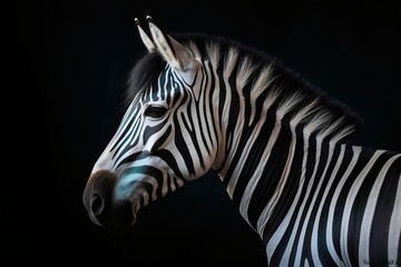 Portrait of a zebra on a black background. Studio shot. Generative AI.