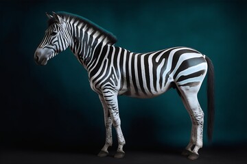 Fototapeta premium Portrait of a zebra on a black background. Studio shot. Generative AI.