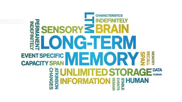 Long-Term Memory animated tag word cloud;text design animation kinetic typography seamless loop.