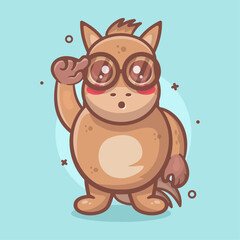 clever horse animal character mascot with think expression isolated cartoon in flat style design