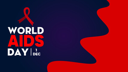 Isolated red ribbon with white text World AIDS Day background, HIV Awareness vector background, stop AIDS banner HIV