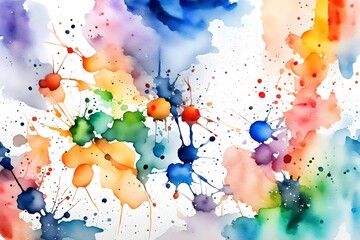 Watercolor splashes on a colorful abstract background on white paper