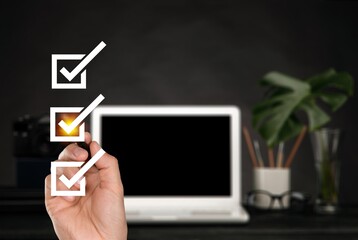 Checklist task documentation, business person working