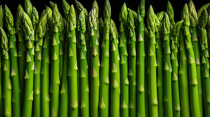 Top view full frame of whole ripe asparagus placed together as background.