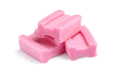 Tasty pink bubble gums isolated on white