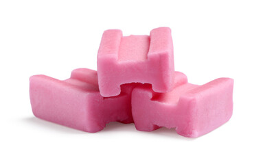 Tasty pink bubble gums isolated on white