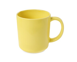 One yellow ceramic mug isolated on white