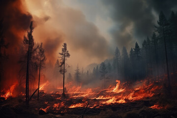 Cinematic scene of Forest fires, a threat to our environment - obrazy, fototapety, plakaty