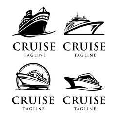 Elegant cruise ship logo design template. Monochrome luxury ship logo vector illustration. - obrazy, fototapety, plakaty