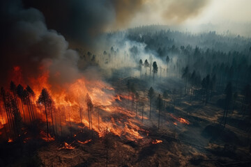 Naklejka premium Cinematic scene of Forest fires, a threat to our environment