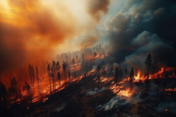 Fototapeta premium Cinematic scene of Forest fires, a threat to our environment